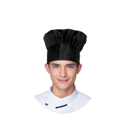 Tosewever Chef Apron Hat Set for Women and Men, Adjustable Bib Apron with 2 Pockets Costume Apron for Father Kitchen Cooking - color: Black