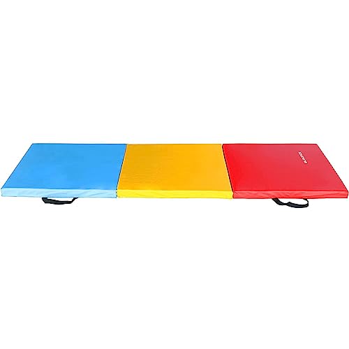 BalanceFrom 6x2 Feet 3-Panel Folding Gymnastics Mat – 2-Inch Thick Pad with Vinyl Surface and Carrying Handles for Tumbling, Yoga, Pilates, Home Workouts, and Martial Arts - color: Multi-Color