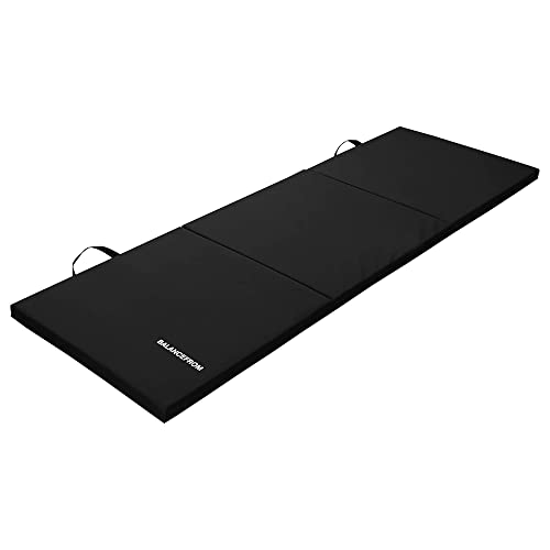 BalanceFrom 6x2 Feet 3-Panel Folding Gymnastics Mat – 1.5-Inch Thick Pad with Vinyl Surface and Carrying Handles for Tumbling, Yoga, Pilates, Home Workouts, and Martial Arts - color: Black