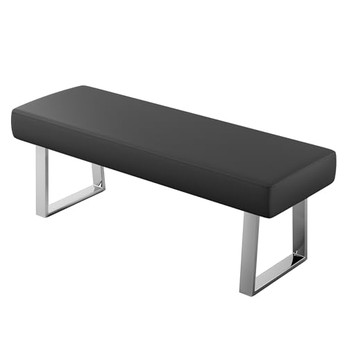 JIEXI 45.3'' Modern PU Leather Kitchen Entryway Bench w/Sturdy Metal Legs - color: Black, size: 45 IN