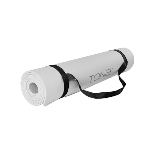 TONE Fitness Yoga Mat 1/4" Thick Non Slip Exercise & Pilates Mat for Home Workouts with Carrying Strap | Multiple Options - color: Gray, style: V Pattern
