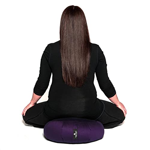Hugger Mugger Zafu Meditation Cushion - Support in Cross-Legged Sitting, Buckwheat Filled, Durable Fabric, Convenient Handle, Handmade in USA - color: Plum