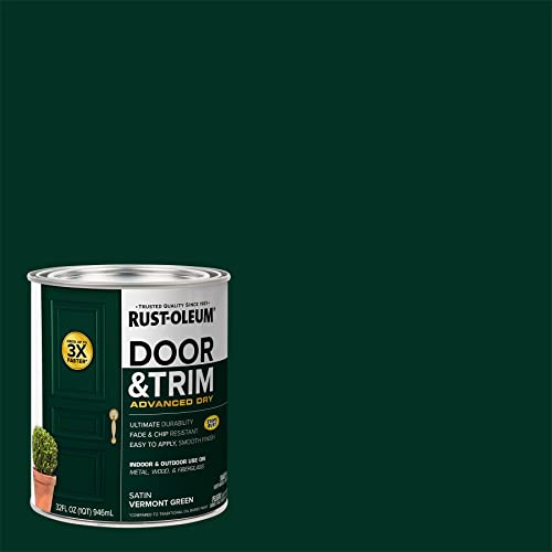 Rust-Oleum Stops Rust Door & Trim Paint, Satin Vermont Green | Ultimate Durability on Metal, Wood and Fiberglass | Durable Chip and Fade Resistance | Smooth Finish | Indoor and Outdoor - color: Satin Vermont Green