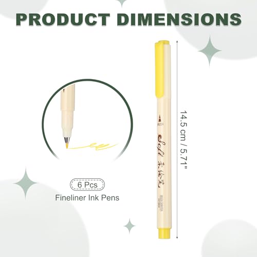 PATIKIL Fineliner Colored Pens, 6 Pcs Yellow Felt Brush Tip Fineliner Marker Waterproof Ink Watercolor Coloring Book Art Supplies Set for Artist Journaling Scrapbooking - color: Yellow