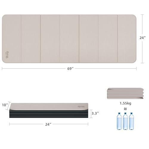 WEILA 1/2 Inch 70"x24" Foldable TPE Yoga Mat, Thick Non Slip Pilates Mat - color: Light Coffee