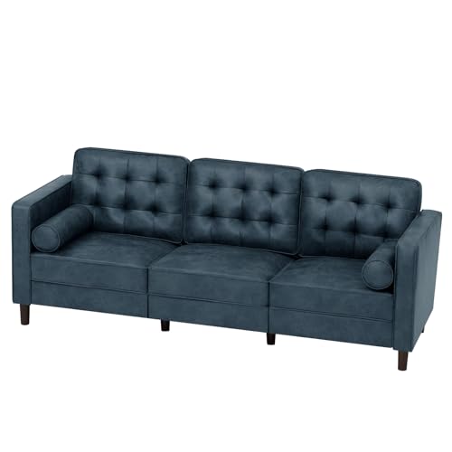 84" Suede Leather Sofa with 2 Soft Pillows, Blue - color: Blue, size: 84" Sofa