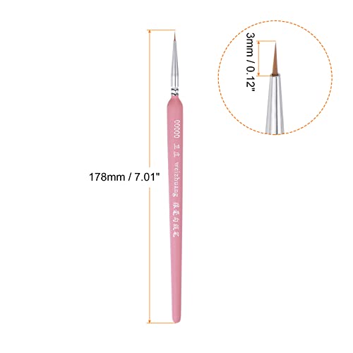 HARFINGTON 5pcs Detail Paint Brushes 3mm Pointed Tip 178mm Length Nylon Hair Miniature Painting Brush for Watercolor Oil Acrylic Painting(00000#), Pink - color: Pink, size: 00000# 3mm