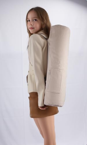 Cotton yoga mat bag with Pockets and Adjustable Strap - Full Zip Cargo Yoga Mat Carrier Bag - Bag for 1/4" 1/3" Thick Yoga Mat - color: Grey, size: L