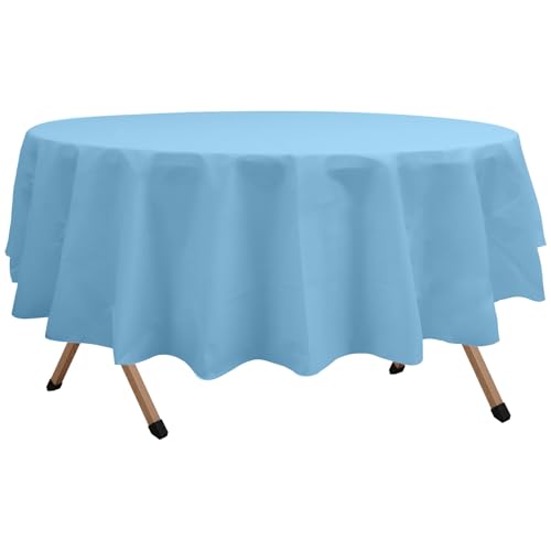 2 Pack Light Blue Premium Plastic Tablecloth Round 84 Inches Reusable Baby Sky Blue Decorative Table Cover for Dining, Wedding, Party, Indoor and Outdoor use - color: A02 Light Blue, size: Round 84"