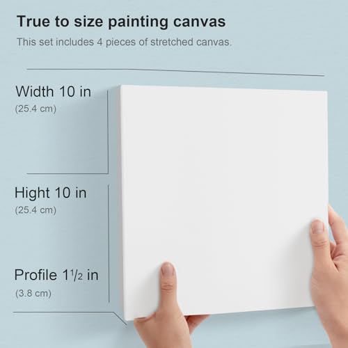 PHOENIX 10x10 Gallery Depth Watercolor Canvas 4 Pack | 1.5 In Deep 100% Cotton Water Color Square Canvases for Painting, 260g Medium Texture Canvas for Water Based Paints - size: 10"x10", style: Gallery Canvas