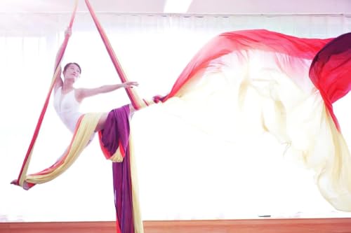 Durable Aerial Silks Starter Kit with 11-Yard Yoga Hammock & Hardware | Aerial Swing for Acrobatic Flying Yoga & All Levels, Aerial Rigging Point up to 14ft, Durable, Safe - color: Multicolor-C