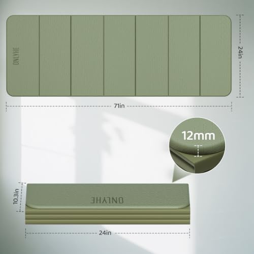 Foldable Yoga Mat (12mm) Exercise Mats for Home Workout,Comfortable and Durable,Thick-Portable Folding Mat,Non Slip,Pilates Mat Thick,Outdoor Use,Meditation,Travel,Camping(71"x24" x0.47") - color: Green grass + light turquoise