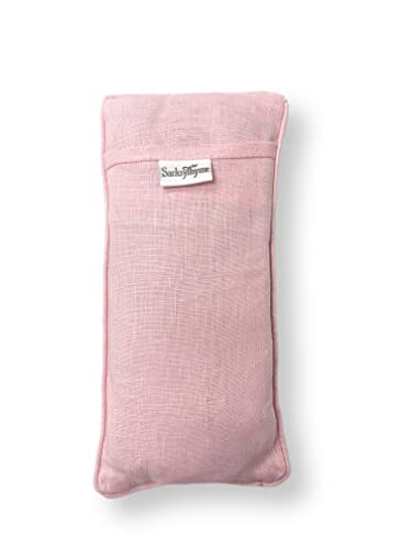Sacksy Thyme Organic Linen Eye Pillow - Lavender & Flaxseed for Relaxation, Yoga, Stress Relief - Microwavable Heating Pad & Cool Compress - Made in USA - Gifts for Meditation - color: Pink (Unscented)