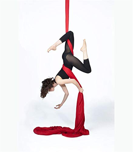 Durable Aerial Silks Starter Kit with 11-Yard Yoga Hammock & Hardware | Aerial Swing for Acrobatic Flying Yoga & All Levels, Aerial Rigging Point up to 14ft, Durable, Safe - color: Red
