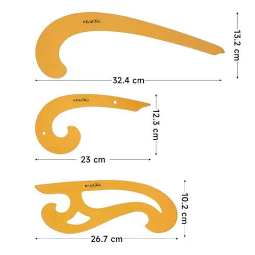 KEARING 3Pcs French Curve Ruler Set - Flexible Plastic Sewing Template | Flexible 3-piece clear PVC french curve template set. Perfect for sleeve caps, bust, waistline and neckline sewing - style: 1301S