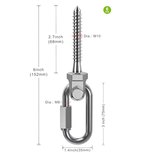 SELEWARE Heavy Duty Swing Hanger, 6 Pack Porch Swing Hardware - color: O (5 Inch, 6 Pack)