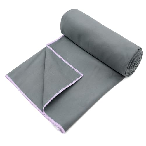 Eunzel Hot Yoga Mat Towel, Ultra-Absorbent Microfiber 72" x 26.5" | Ultra Absorbent Microfiber, Soft Touch Fabric, Quick Dry, Hot Yoga & Pilates, Machine Washable - color: Gray/ Purple