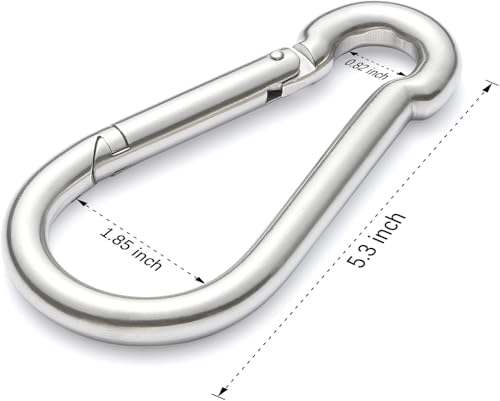 sprookber Stainless Steel Spring Snap Hook Carabiner - 304 Stainless Steel Caribeener Clips, Set of 6 - color: Silver, size: 5.3 Inch