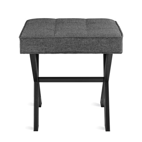 LUE BONA Vanity Stool, Square Linen Makeup Stool with Metal X Legs, Small Ottoman Stool Chair for Vanity, Modern Padded Vanity Seat Foot Rest Stool for Makeup Room, Living Room, Bathroom, Carbon Gray - color: Carbon Gray