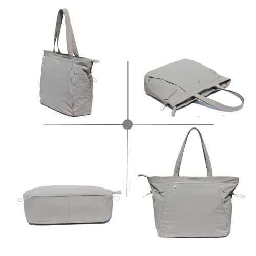 ESVAN Yoga Tote Bag for Women Shoulder Bags Drawstring for Office Workout Travel Carryall Pilates Gym and Beach - color: Nylon Light Gray