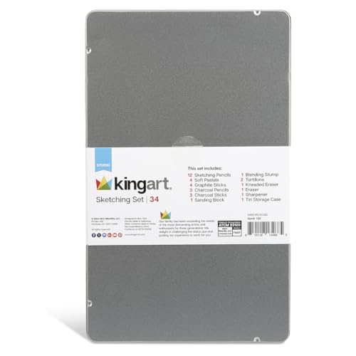 KINGART® Studio Sketching Set, 34 Piece Sketching Tools and Detailing Accessories, Art Supplies for Professional, Student, and Hobbyist Drawing