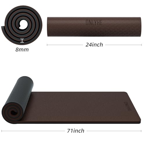 Yoga Mat Thick(8mm)Exercise Mat Non Slip Anti-tear,Pilates Mat for Men and Women,Workout Mats for Home,Barefoot Workouts and Floor Exercise,with Carrier Strap(71"x 24") - color: Dark coffee + black