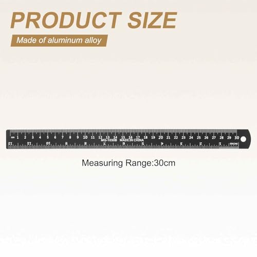 HARFINGTON 2pcs Metal Straight Ruler 30cm Metric SAE Aluminum Alloy Measuring Rulers Scale Tool with Hole for Measure Study Reading Classroom Office, Black - size: 30cm