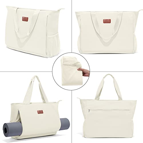 Heathyoga Multi-Functional Yoga Mat Carrier Gym Tote Bag - Large Mat Pocket, Women's Workout Bag - color: Zipper-Beige