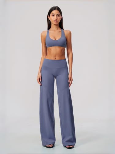 Womens Two Piece Workout Sets Spaghetti Straps Crop Top Matching Straight Leg Pants Gym Yoga Pilates Outfits - color: V-granite Blue, size: Large
