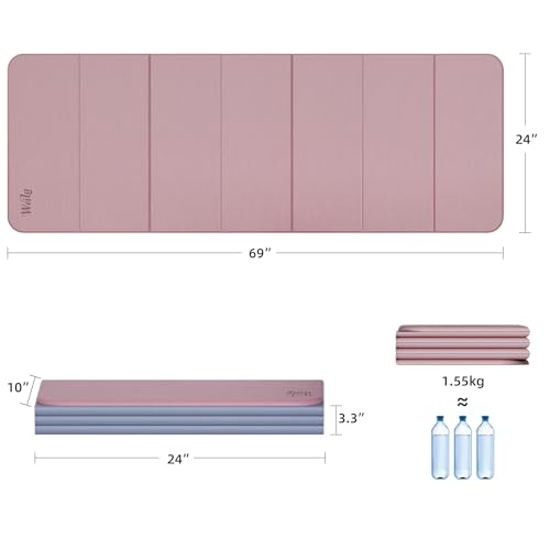 WEILA 1/2 Inch 70"x24" Foldable TPE Yoga Mat, Thick Non Slip Pilates Mat - color: Dark Pink