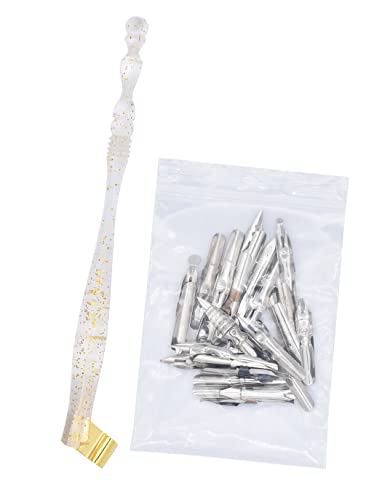 Gullor Oblique Calligraphy Dip Pen Nib Holder, Removable Nib Pen Handle Stand with 33 Nibs, Transparent Pink - color: Transparent Pink