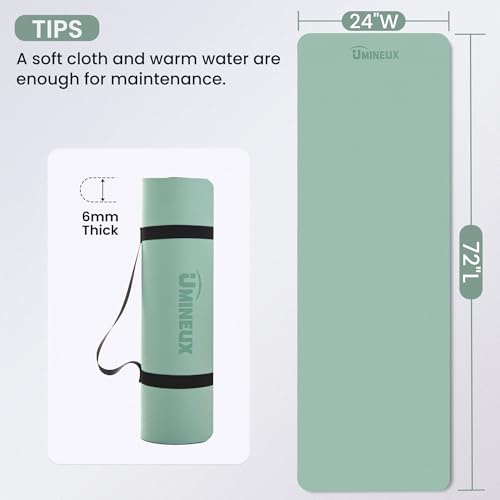 Umineux Non Slip Yoga Mat 72"x24" Exercise & Fitness Mat For Women and Men - color: Matcha Green & Black, size: 6MM