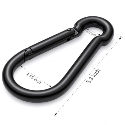 sprookber Stainless Steel Spring Snap Hook Carabiner - 304 Stainless Steel Caribeener Clips, Set of 6 - color: Black, size: 5.3 Inch
