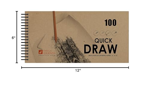 Design Ideation Quick Draw Book : Multi-Media Paper Drawing Book for Pencil, Ink, Marker and Charcoal. Great for Art, Design and Education. Ideal for Quick Drawing. Made in The USA. (6" x 12") (2)