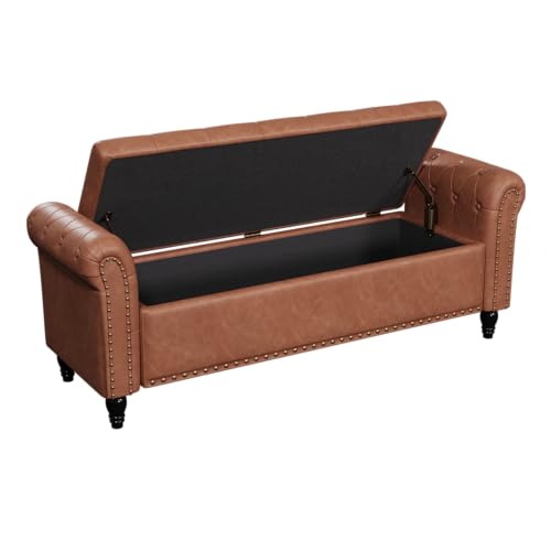 FiveWillowise 65" Bedroom Bench, End of Bed Bench with Storage, Brown - color: Brown, size: 65-inch