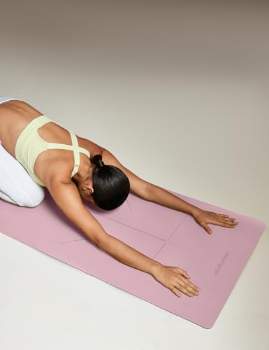 Heathyoga Yoga Mat Non Slip TPE Pilates Exercise Mats for Home Workout Gym Fitness Eco Friendly Thick Hot Yoga Mat with Strap Body Alignment,72"x 26" Thickness 1/4" - color: Pink