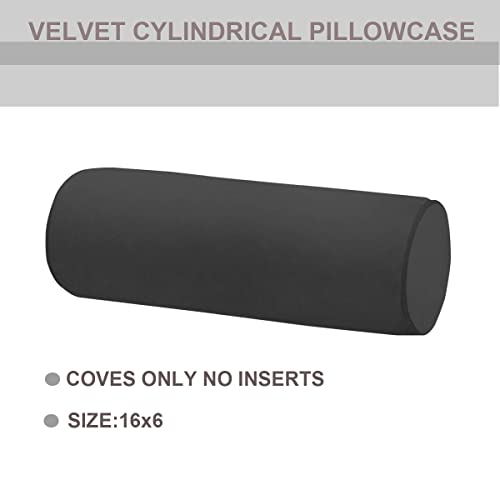 Neck Roll Pillowcases Velvet Cylindrical Pillow Covers 16"x6" with Hidden Zipper for House Home Decor Neck Roll Pillow Cervical Neck Roll Memory Pillow Cylinder Round Cushion (Black, 16x6) - color: Black