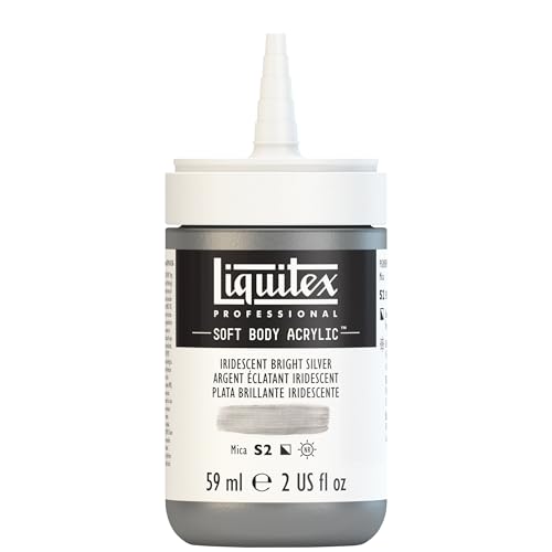 Liquitex Soft Body Acrylic Paint, 2-oz Bottle, Iridescent Bright Silver | Low Viscosity, Highly Pigmented, Satin Finish, Retains Subtle Brush Strokes, Great Surface Coverage, Highly Versatile - color: Iridescent Bright Silver, style: 2-oz Bottle
