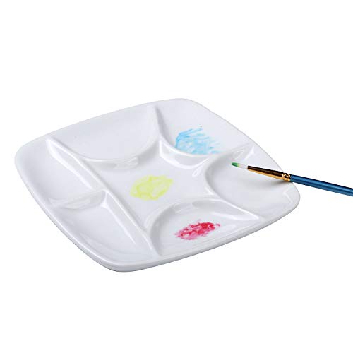 MEEDEN 7-Well Square White Porcelain Artist Paint Palette for Watercolor Gouache Acrylic Oil Painting, 5-4/5-Inch - style: SQUARE