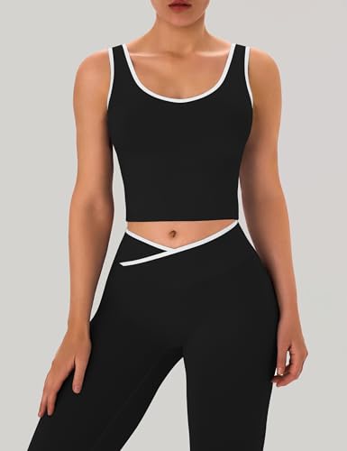 Womens Workout Sets 2 Piece Flare Leggings Contrast Top - color: Black, size: X-Large