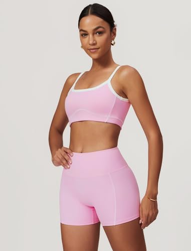 QBGJTD Two Piece Women Workout Sets Color Block Sports Bra and Scrunch Butt Lifting Shorts Gym Yoga Outfits - color: Pink, size: Small