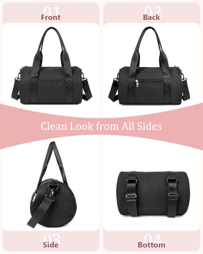 Small Gym Bag for Women, 11L Mini Duffle Bag with Shoe Compartment, Wet Pocket & Yoga Mat Holder, Lightweight Carry On Sport Bag for Gym, Yoga, Dance & Overnight Trips - Black - color: Black