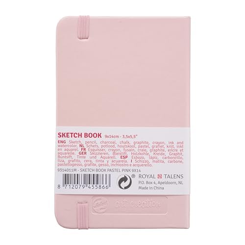 Talens Art Creation Sketchbook, Pastel Pink, 80 Sheets, 3.5 x 5.5 in | Hard-Bound Pocket Notebook, 140 GSM/94 lbs Paper, Acid-Free Cream Blank Paper, Ribbon Bookmark, and Elastic Closure - color: pastel pink, size: 9×14cm