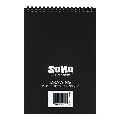 SoHo Urban Artist Softcover Drawing Pad - 6"x8", 12 Pack w/288 Sheets Total - 92 lbs/150gsm, Mixed Media, Dual-Sided, Acid-Free, Wire-Bound, Micro-Perforated, Repeated Erasing & Reworking - size: 6"x8"