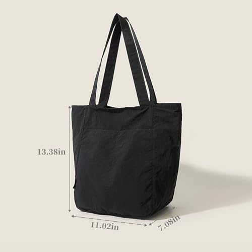 Barsine Tote Bag for Women Unisex Lightweight Nylon Totes Purses and Handbags Large Casual Shoulder Hobo for Travel Gym - color: Black