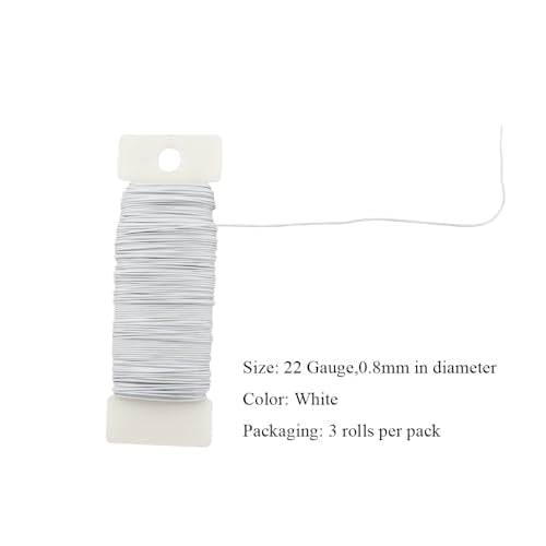 HAHIYO 22Gauge White 3Roll Total 115Yards(345Feet) Metal Floral Wire Flexible Paddle Wire for Crafts Christmas Wreaths Tree Flower Arrangement Bouquet Wrapping Wedding DIY - color: White, size: 22Gauge-3P/115Yards
