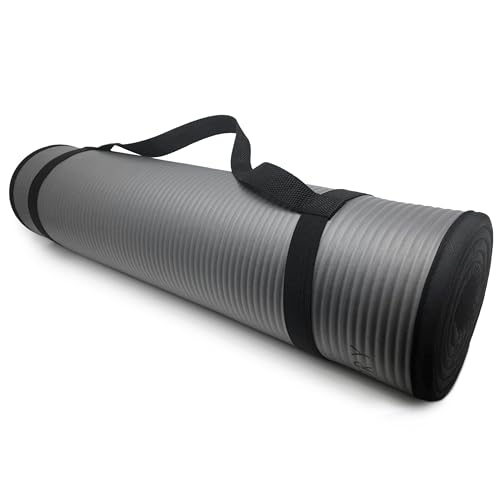 MICRODRY Multi-Purpose Fitness Mat, Cushioned & Non-Slip Foam for Yoga, Pilates, HIIT, Skid-Resistant and Tear-Resistant, 24"x72" with Carry Strap - color: Grey