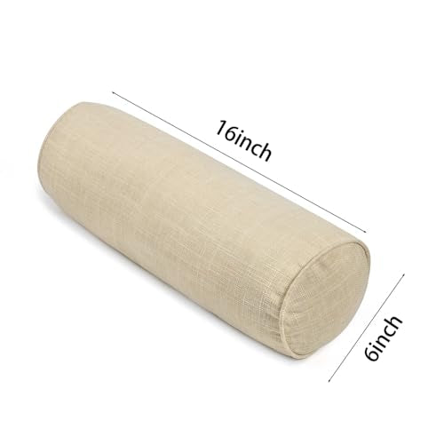 Round Neck Pillow Roll Cervical Support Pillows Neck Pain Relief Cylinder Bolster Pillows with Removable Washable Cover for Sleeping/Chair/Car/Sofa… - color: Beige