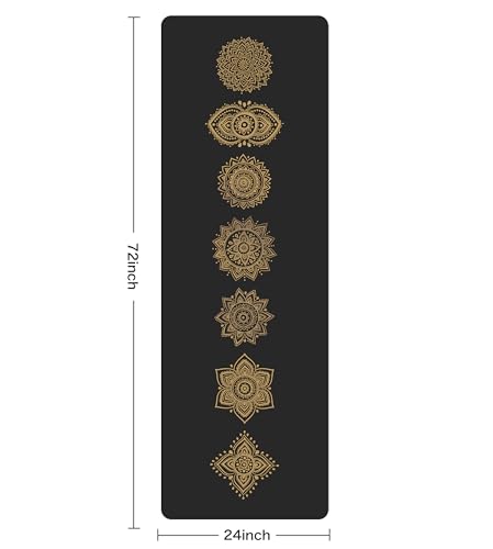 Non Slip Yoga Mat TPE Workout Mat for Men Women, Thick Workout Mat with Carrying Strap, Fitness Mats for Exercise, Yoga, Fitness, Pilates, Floor Workouts (72" x 24" x 6mm) - color: signs on black mat