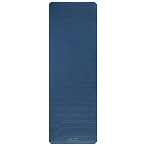 Gaiam Thick Yoga Mat, Exercise & Fitness Mat with Easy-Cinch Carrying Strap - color: Navy, size: 2/5" (10MM)